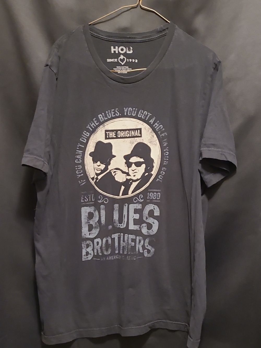 Black House of Blues graphic t-shirt featuring a distressed Blues Brothers